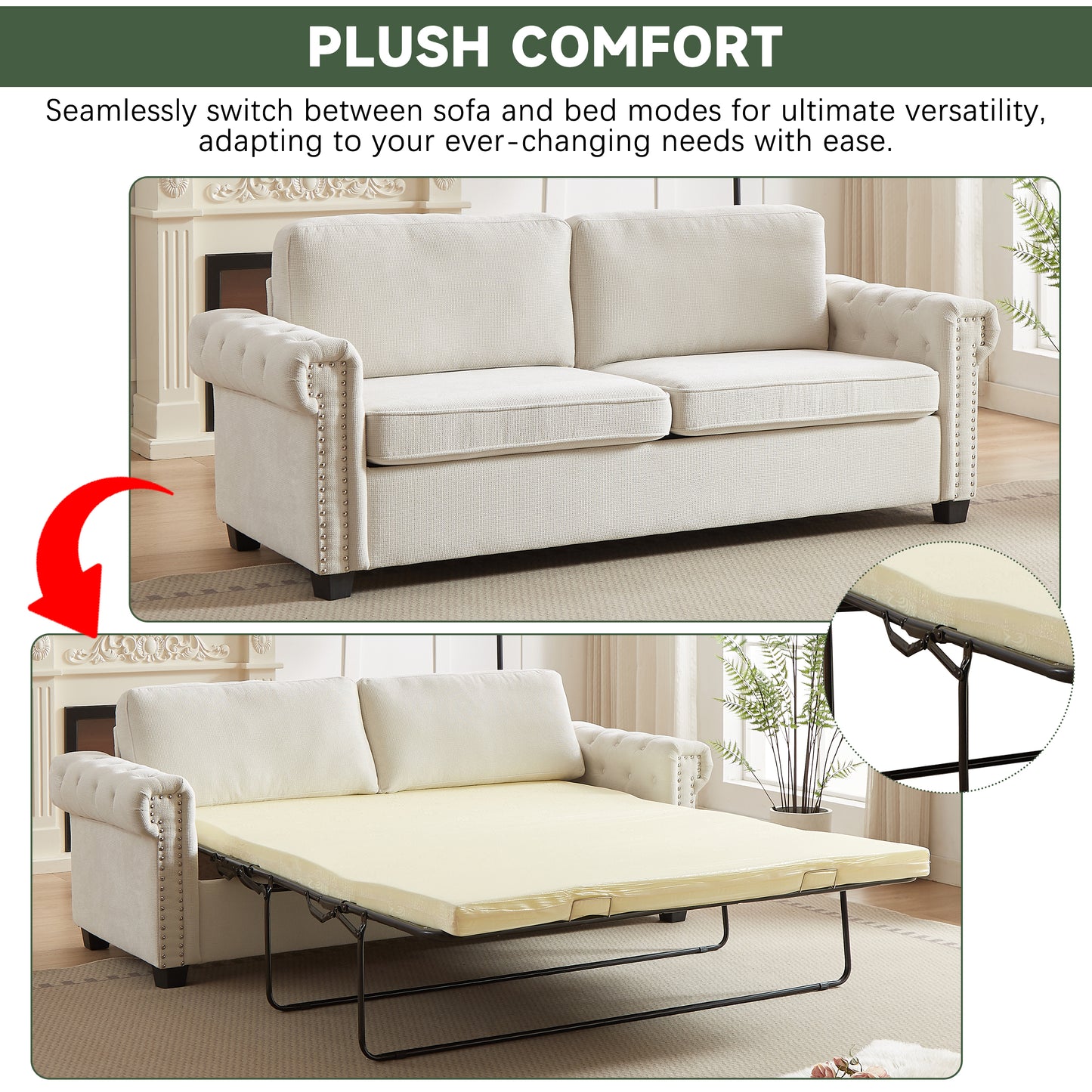 FX 83.8" Convertible Sleeper Sofa Bed, 2-in-1 Pullout Sofa Bed, Polyester Sleeper Sofa Bed with Folding Mattress, Living Room Pullout Sofa Bed, Apartment/Small Space Sofa Sleeper