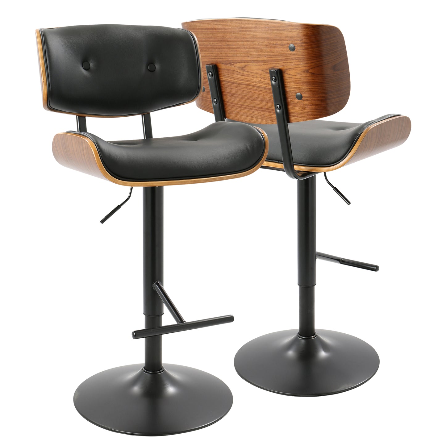 Lombardi Mid-Century Modern Adjustable Barstool in Walnut with Black Faux Leather by LumiSource
