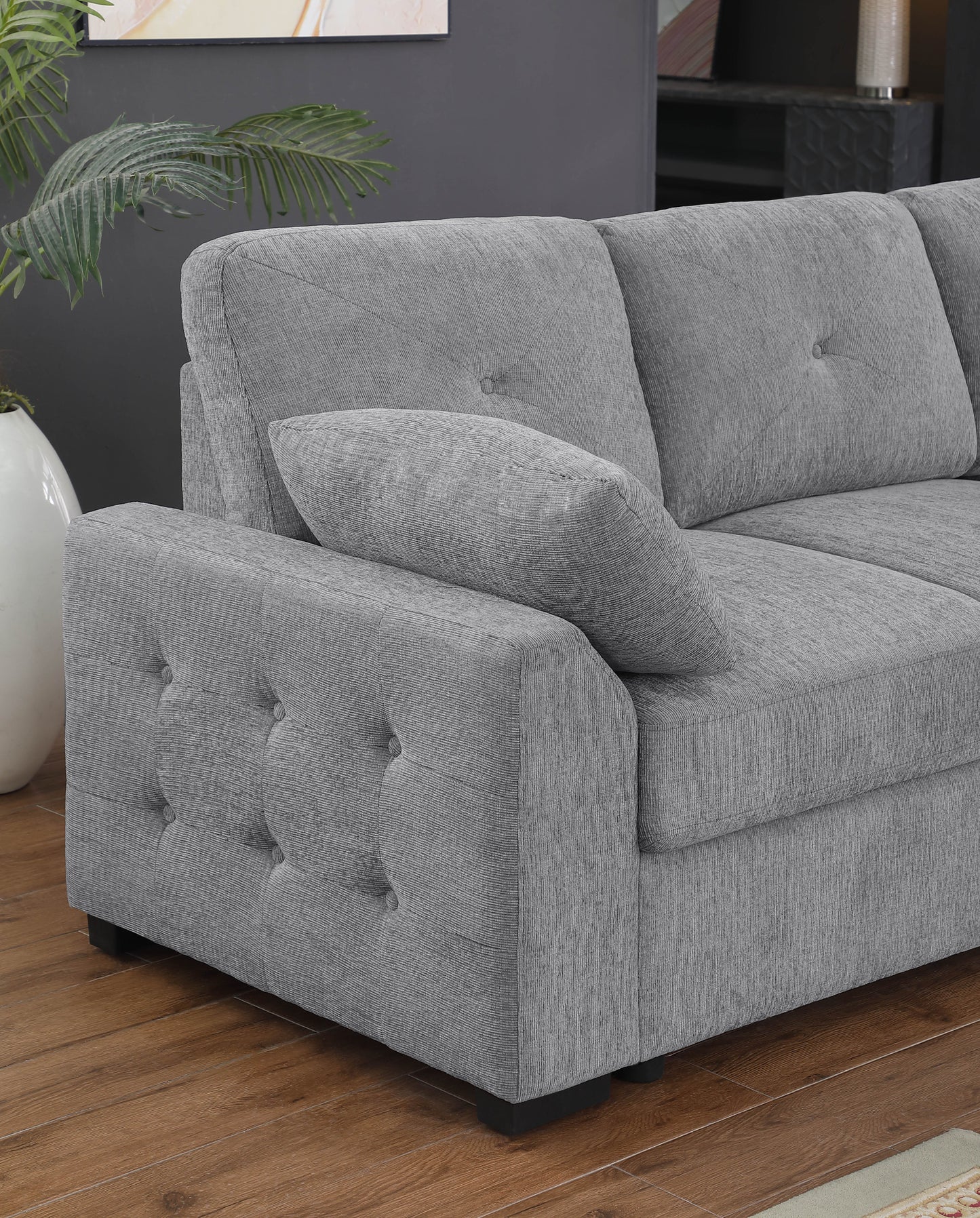 Nyhan Upholstered Corner Sectional with Pull out Loveseat and storaged Chaise