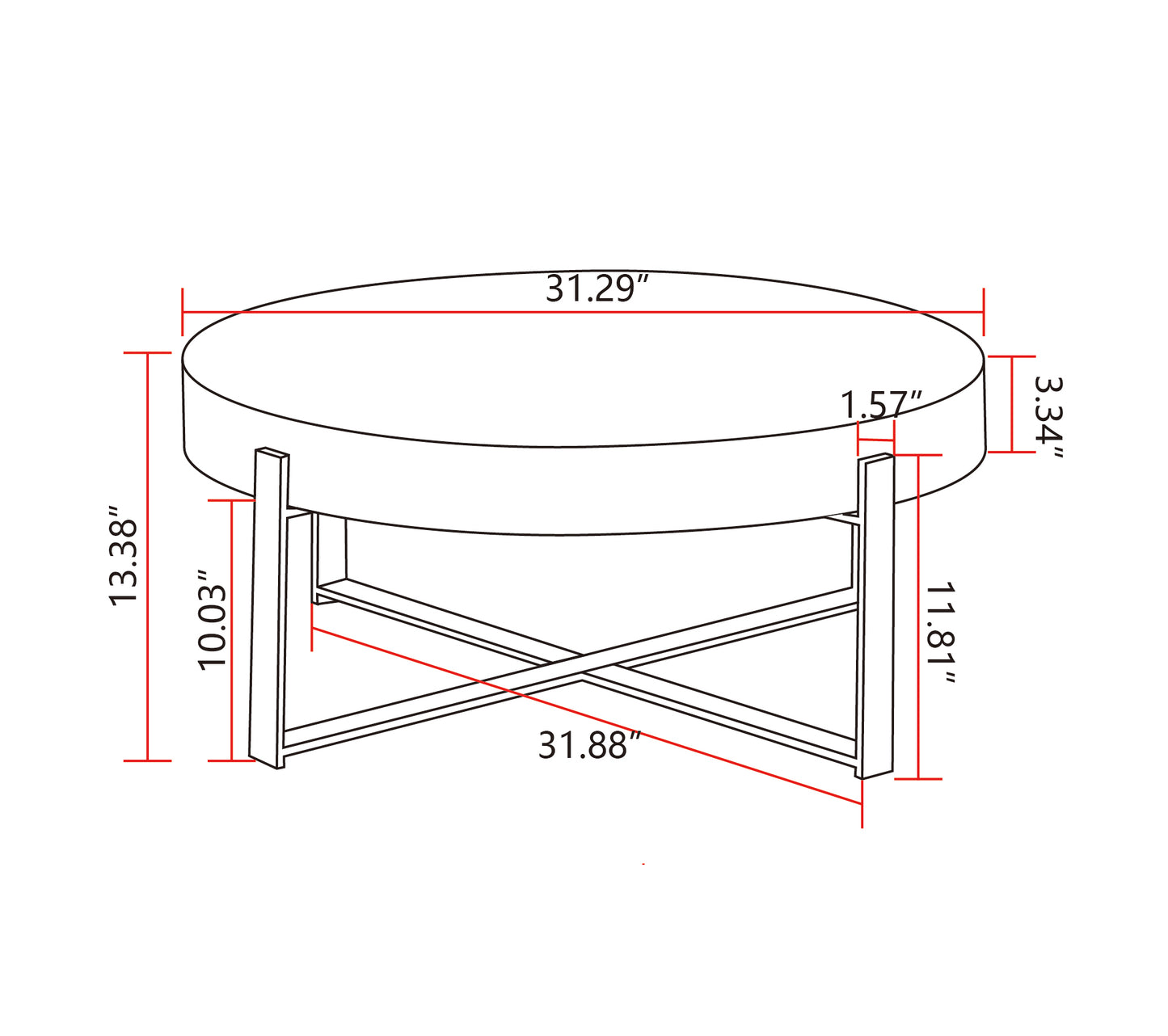 31.29"Modern Retro Splicing Round Coffee Table,Fir Wood Table Top with Gold Cross Legs Base(Same SKU:W757102843)