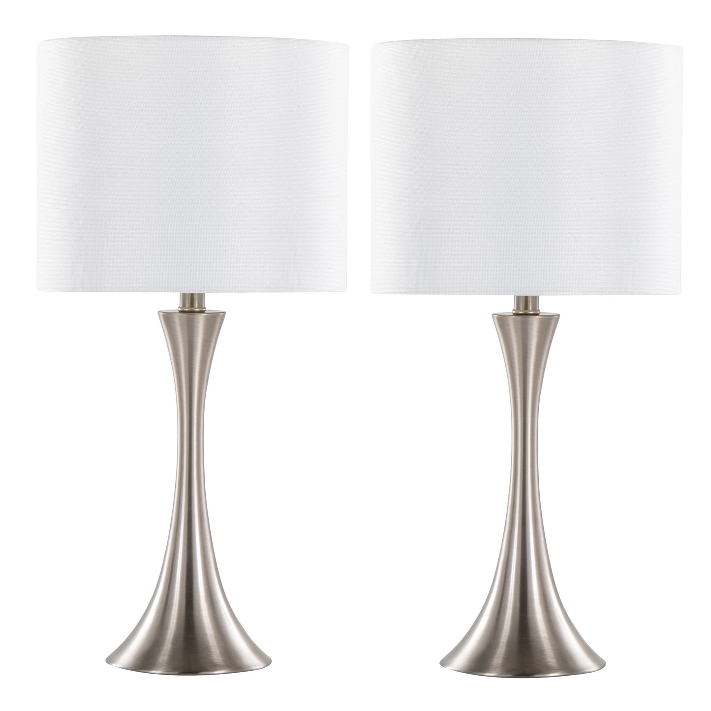 Lenuxe 24" Contemporary Metal Table Lamp in Brushed Nickel with White Semi-gloss Linen Shade from Grandview Gallery by LumiSource - Set of 2