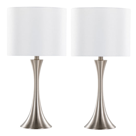 Lenuxe 24" Contemporary Metal Table Lamp in Brushed Nickel with White Semi-gloss Linen Shade from Grandview Gallery by LumiSource - Set of 2