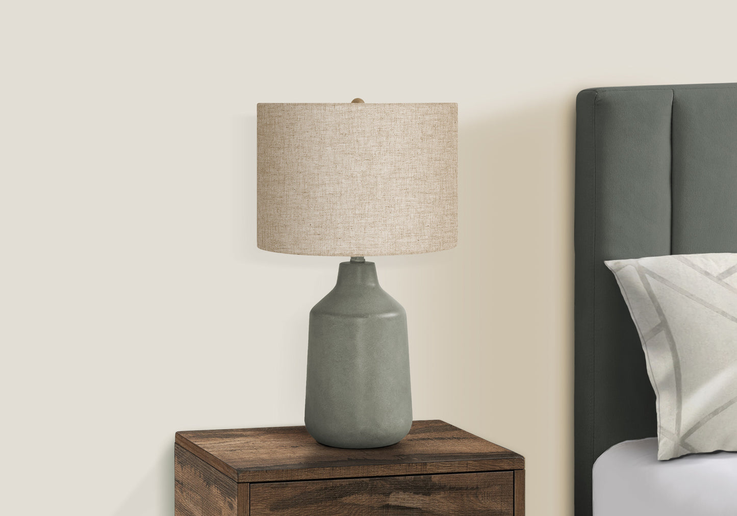 Lighting, 24"h, Table Lamp, Grey Concrete, Beige Shade, Contemporary