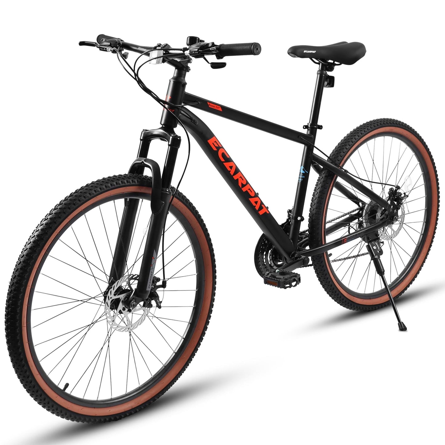 A24301 24 Inch Mountain Bike for Teenagers, High Carbon Steel Frame, Disc Brakes, Durable Design, Brown Edge Tires, Ideal for School Commuting