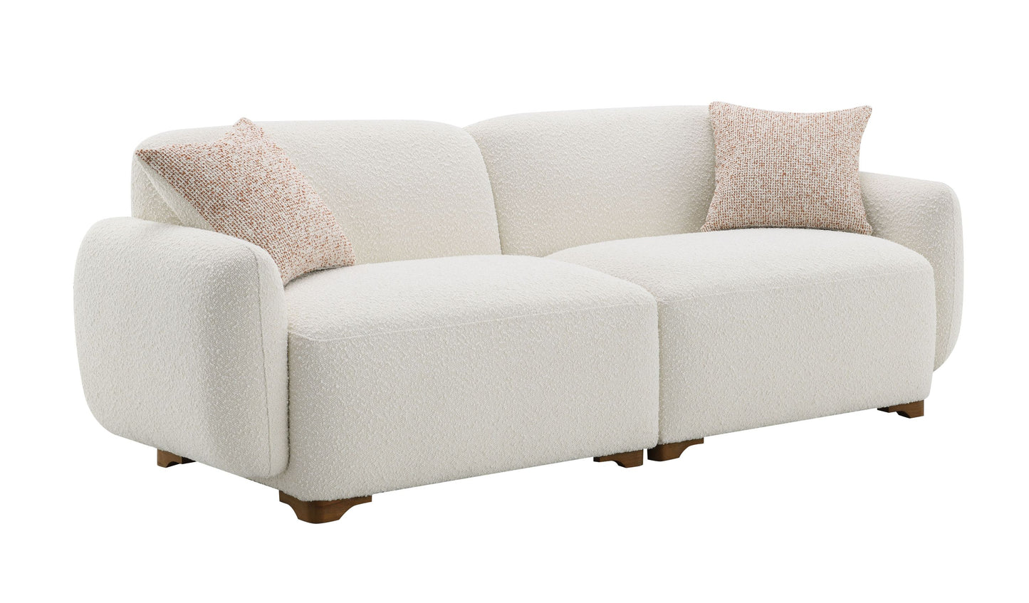 Darius Beige Boucle Sofa with 2 Toss Pillows