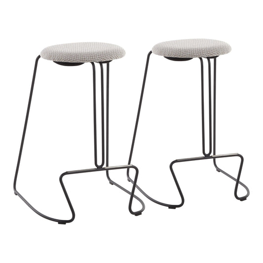 Finn Contemporary Counter Stool in Black Steel and Light Grey Fabric by LumiSource - Set of 2