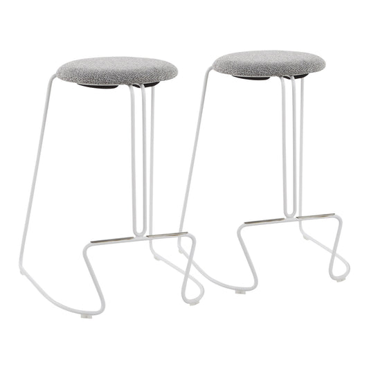 Finn Contemporary Counter Stool in White Steel and Charcoall  Fabric by LumiSource - Set of 2