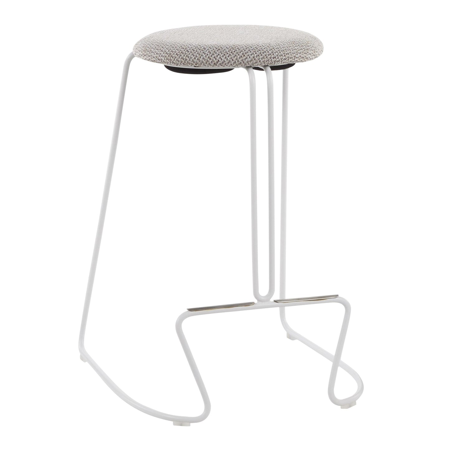 Finn Contemporary Counter Stool in White Steel and Light Grey Fabric by LumiSource - Set of 2