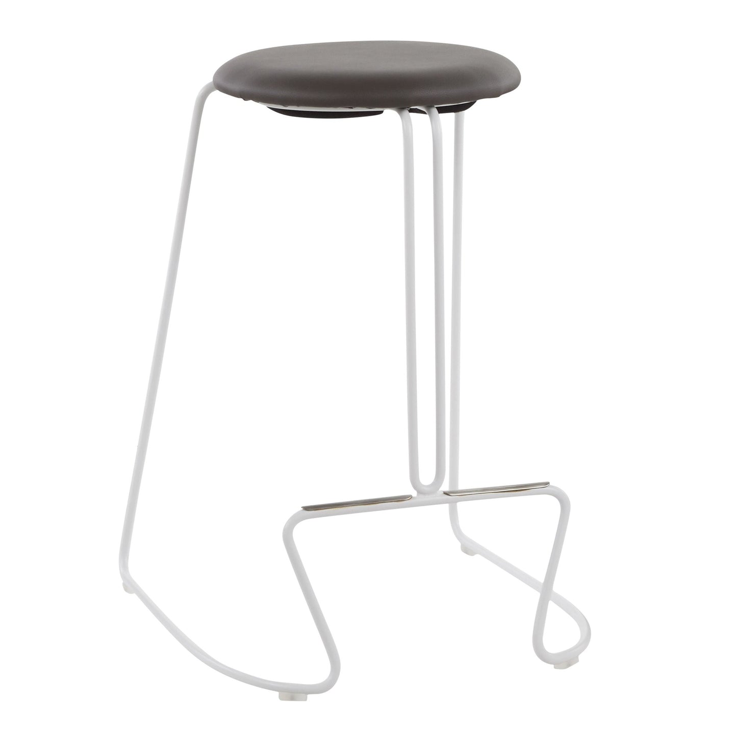 Finn Contemporary Counter Stool in White Steel and Grey Faux Leather by LumiSource - Set of 2