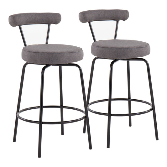 Rhonda Contemporary Counter Stool in Black Steel and Charcoal Fabric by LumiSource - Set of 2