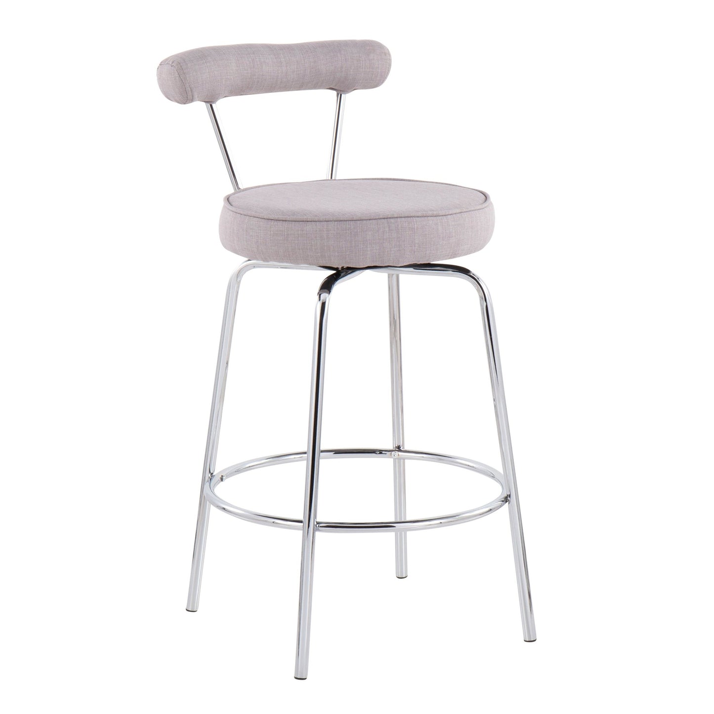 Rhonda Contemporary Counter Stool in Chrome and Light Grey Fabric by LumiSource - Set of 2