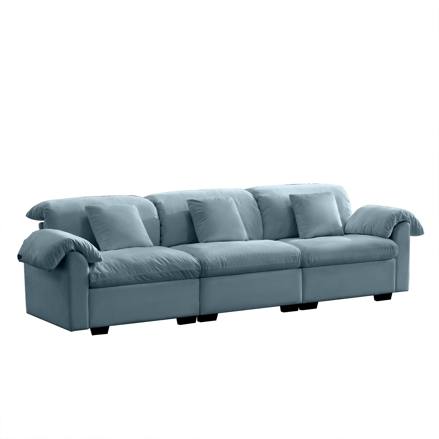 Extra Large 3 - Seat Modern Velvet Sofa With Storage Function Under Each Seat, Oversize Sofa Clould Like Deep Seat Couch with Comfortable Seat and Back Support, 3 Seater Sofa with Fluffy Armrest Pillo