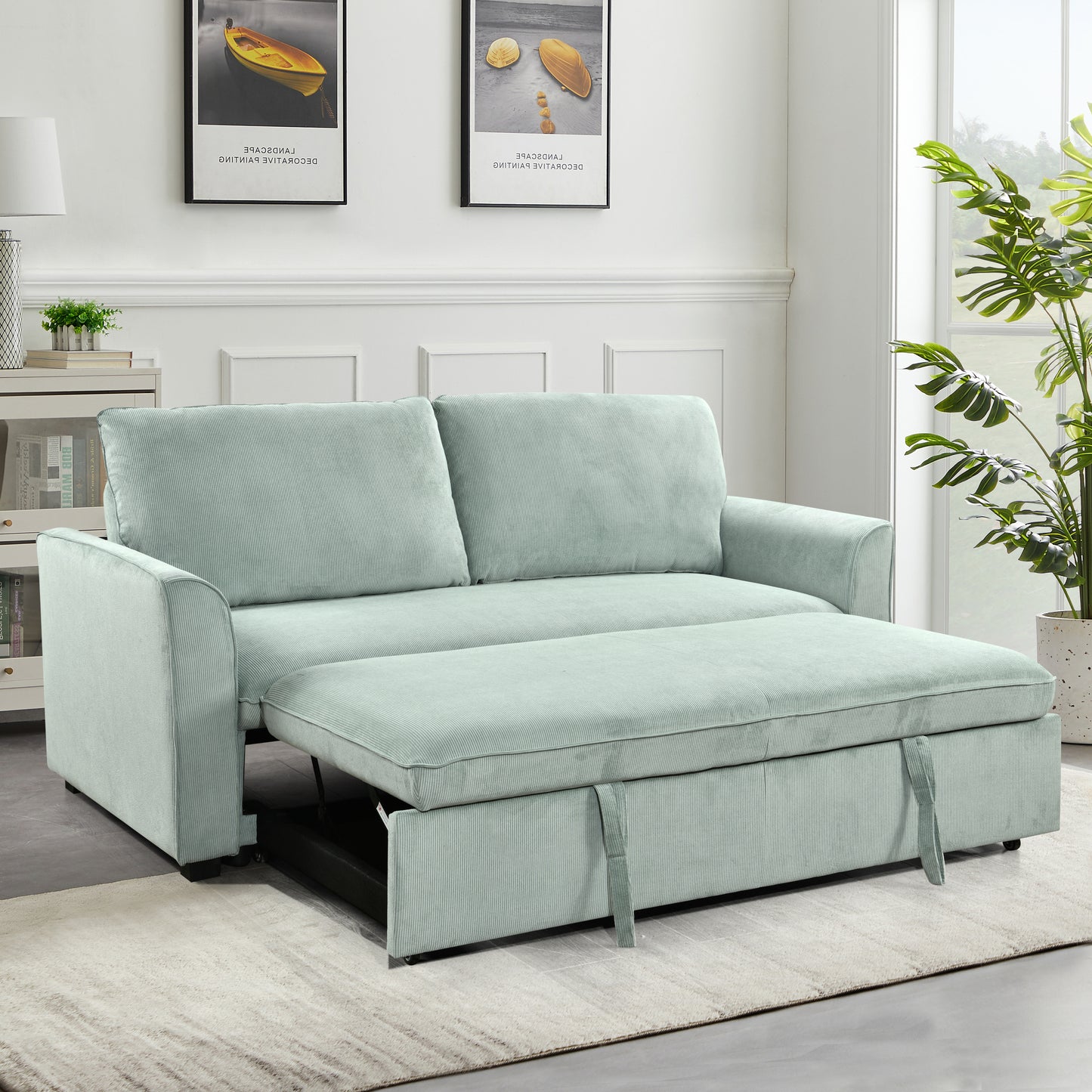 78 Inch 3 in 1 Convertible Sleeper Sofa Bed, Modern Fabric Loveseat Futon Sofa Couch w/Pullout Bed, Small Love Seat Lounge Sofa w/Reclining Backrest, Furniture for Living Room, Light Green