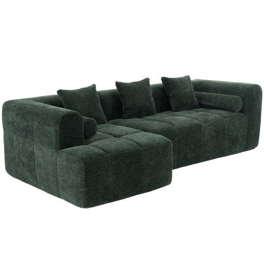 Modern Modular Sectional Sofa with Deep Seating, Green Chenille Fabric, 101.2'