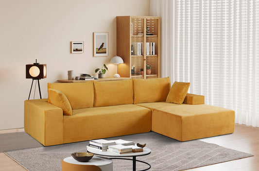 CozyForm Convertible Sectional Sofa in Soft Corduroy, Modern Comfy Couch with Full Foam Cushioning, Cozy Sleeper Sectional for Living Room, Bedroom, No Assembly Required, Ginger Yellow - Right Facing