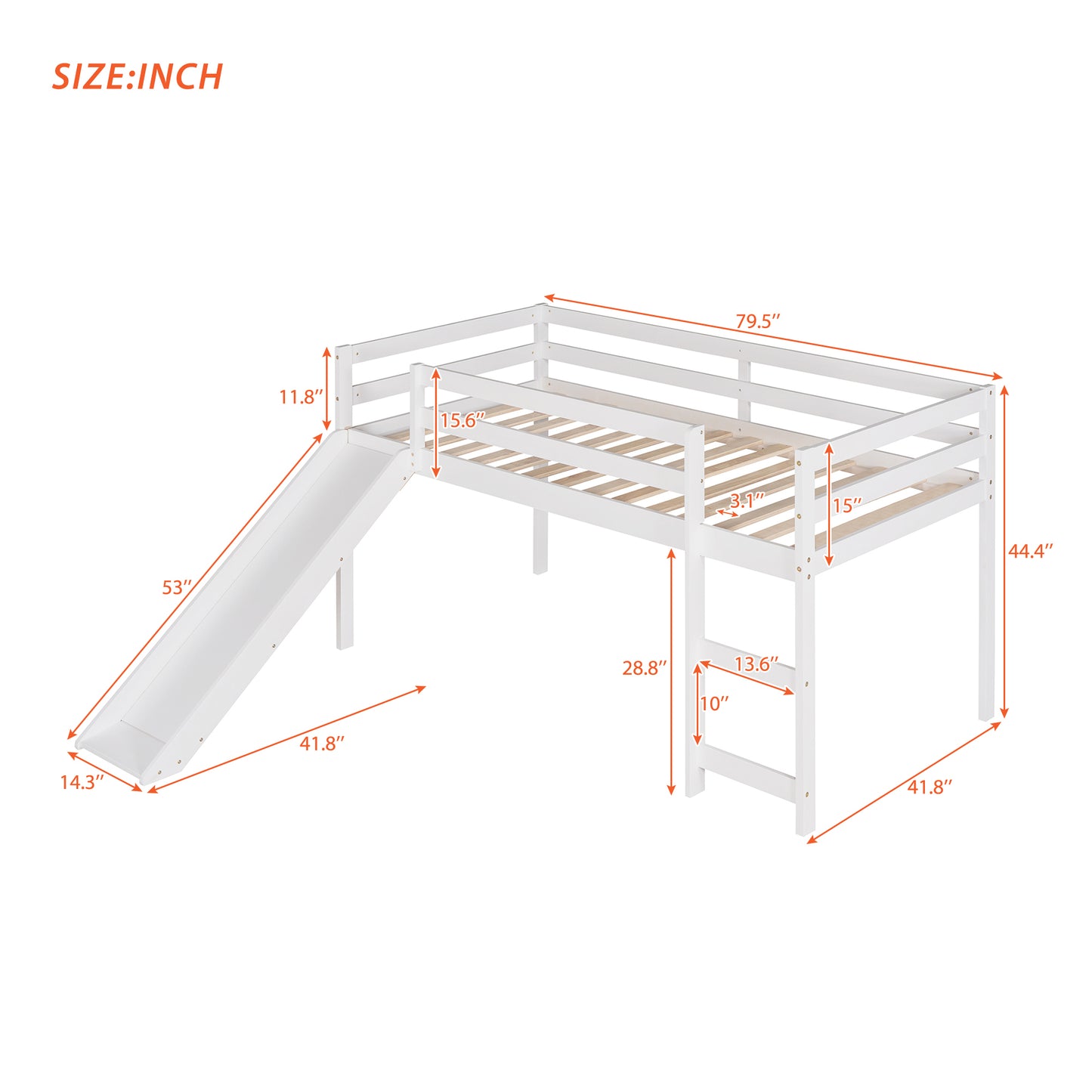 Loft Bed with Slide, Multifunctional Design, Twin (White)(OLD SKU: WF191904AAK)