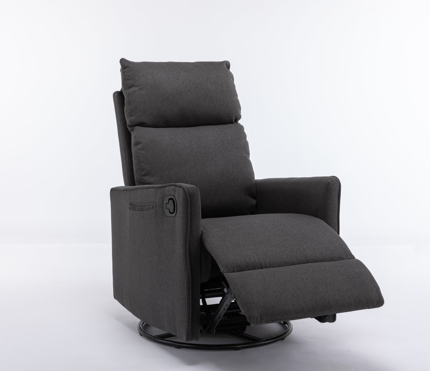 038-Cotton Linen Fabric Swivel Rocking Chair Glider Rocker Recliner Nursery Chair With Adjustable Back And Footrest For Living Room Indoor,Dark Gray