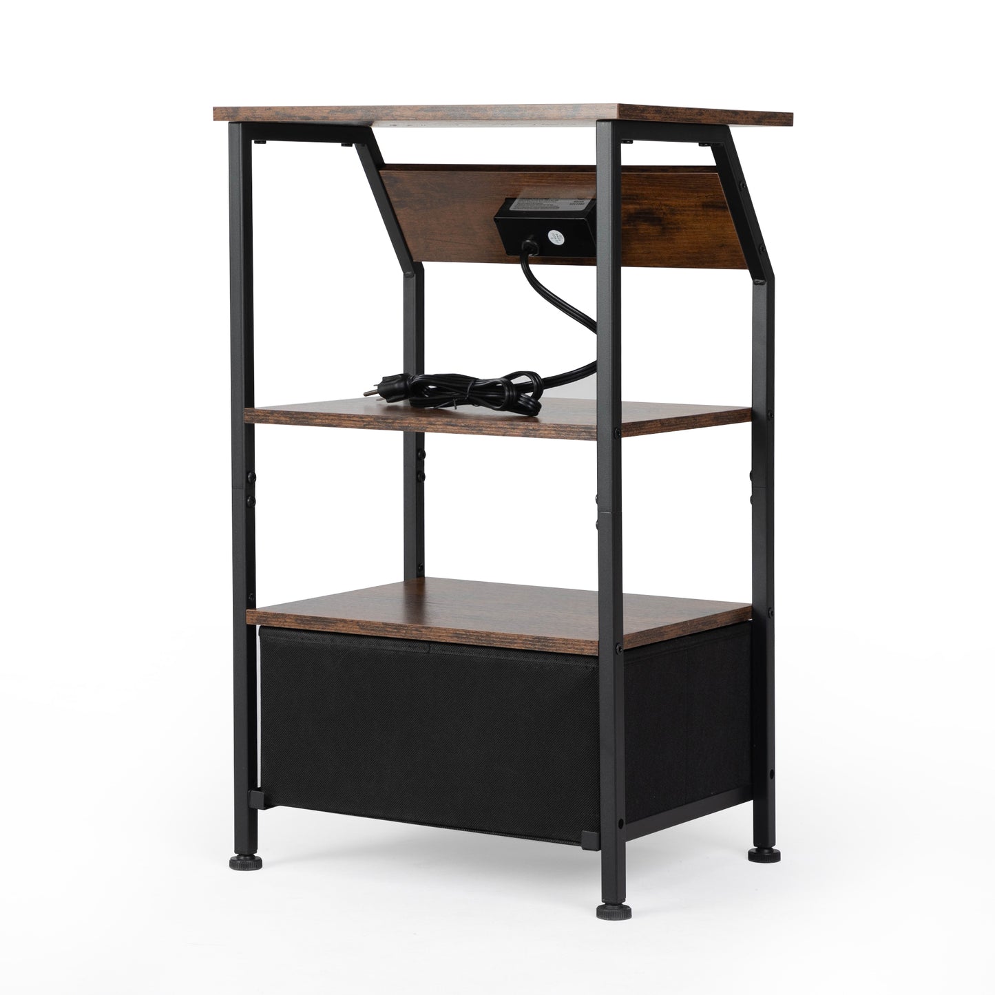 Set of 2 Nightstands with Charging Station, Bed Side Table with Non-woven Drawers, Shelves for Bedroom Living Room, End Table with USB Outlets, Rustic Brown