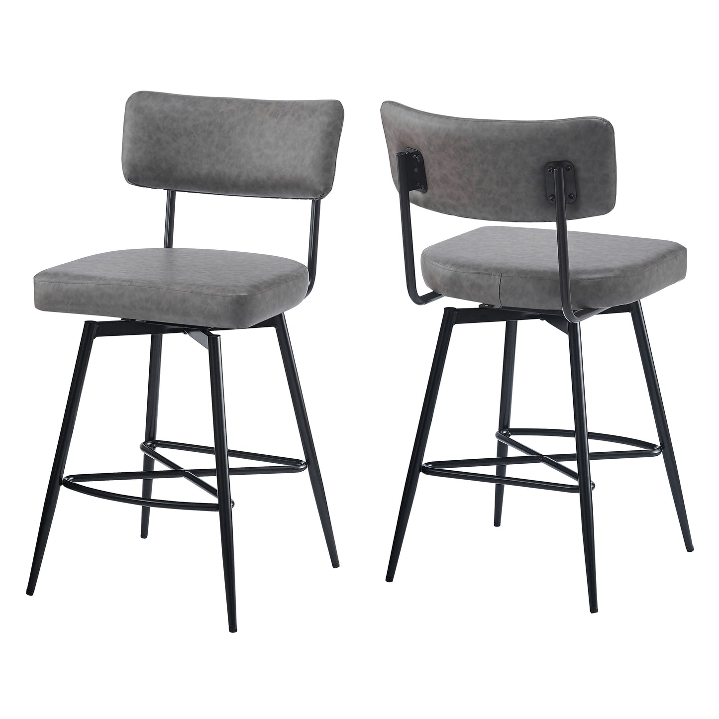 26''Retro Swivel Counter Stools Set of 2,Grey Counter Stools with iron Frame,PU Sponge cushion,Footrest,suitable for Kitchen/Bedroom/Dining Room.