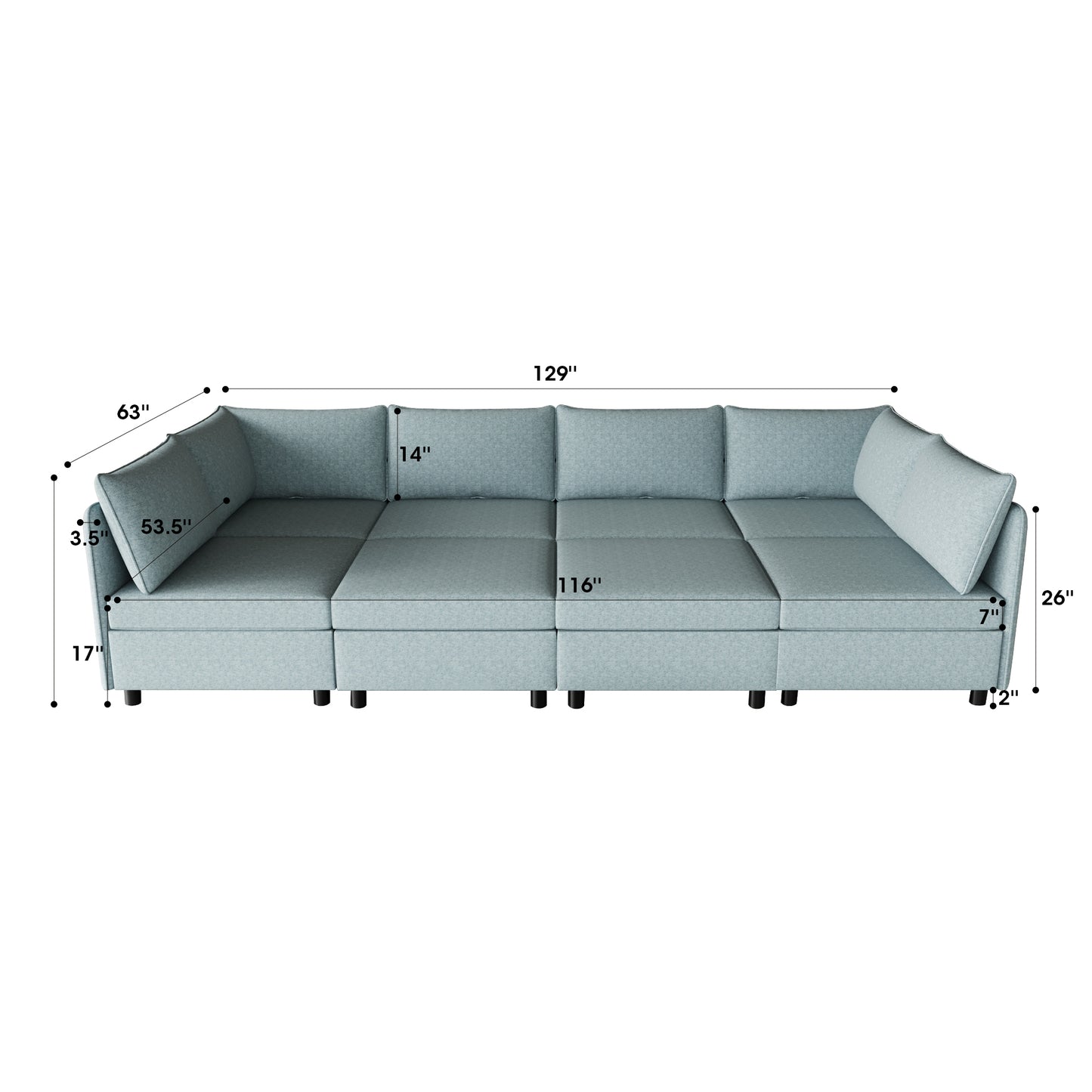 Modular Sectional Sofa, Convertible Sofa Seat With Storage, Sleeper Sectional Sofa Set, Fabric Flexible Modular Combinations for Living Room