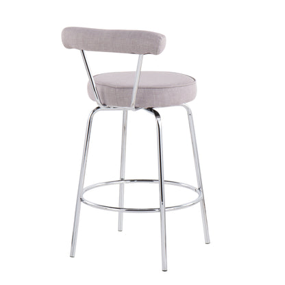 Rhonda Contemporary Counter Stool in Chrome and Light Grey Fabric by LumiSource - Set of 2