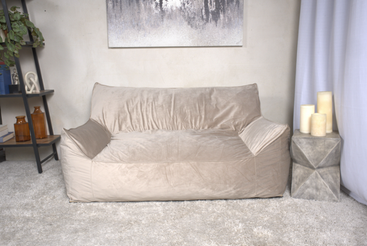 Fila Velveteen 2 Seater Oversized Bean Bag Chair with Armrests, Taupe