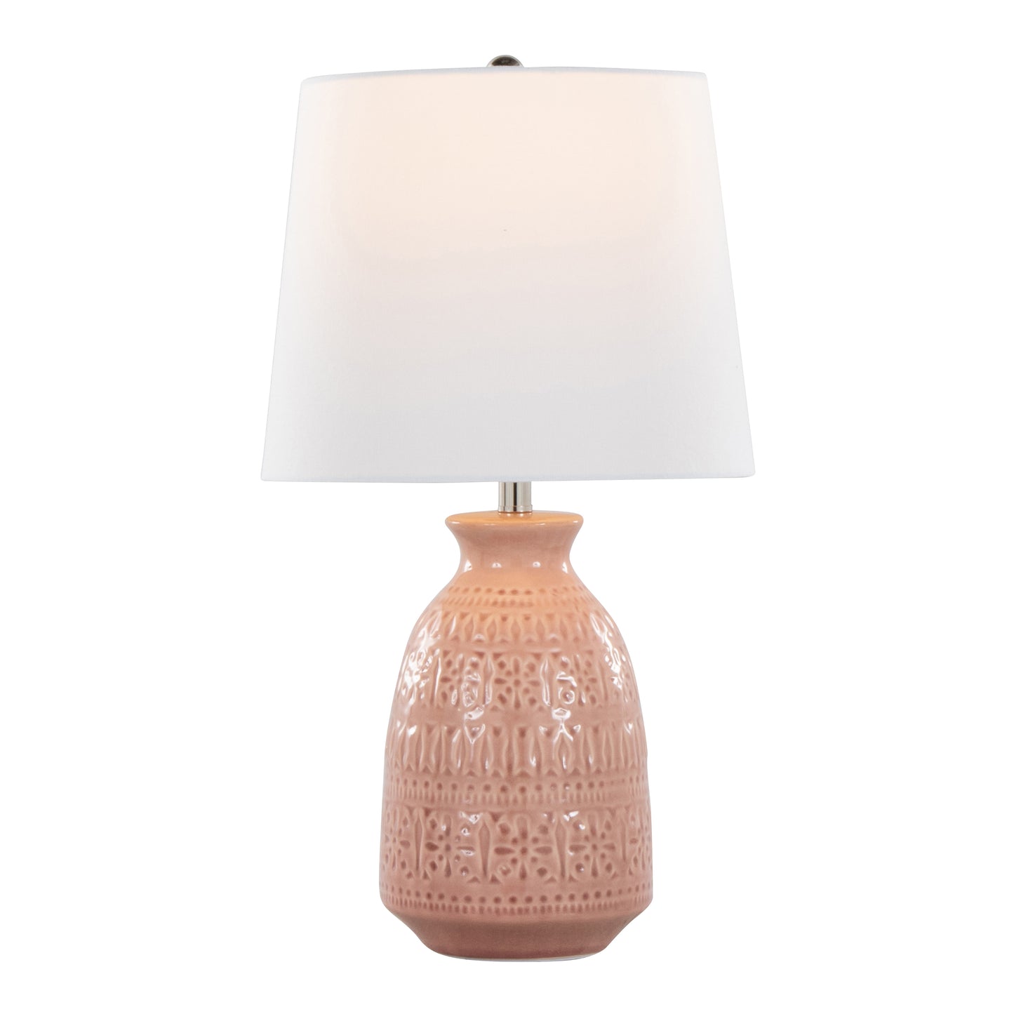 Claudia 20" Contemporary Ceramic Accent Lamp in Rose Tan Ceramic, Polished Nickel Accents and White Linen Shade from Grandview Gallery by LumiSource - Set of 2