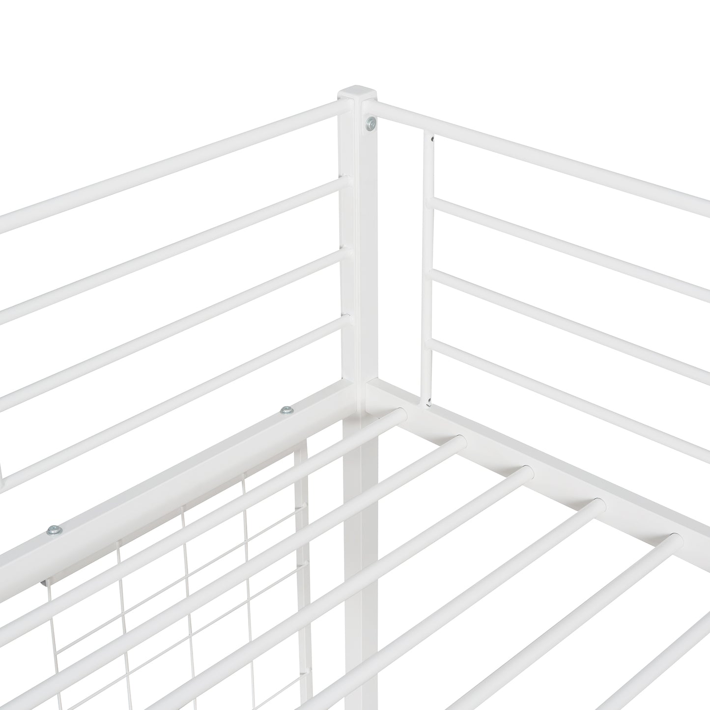 Twin Metal Loft Bed with Desk and Metal Grid,White