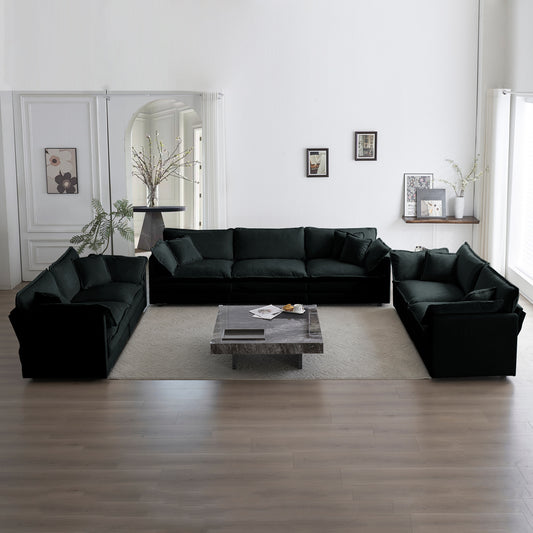 3 Piece Sofa Set Oversized Sofa Comfy Sofa Couch, 2 Pieces of 2 Seater and 1 Piece of 3 Seater Sofa  for Living Room, Deep Seat Sofa Black Chenille