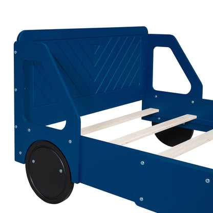 Twin Size Car-Shaped Platform Bed with Wheels,Blue