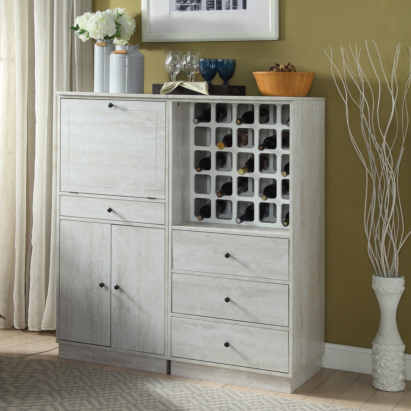 Antique White Wine Cabinet with 3 Drawer