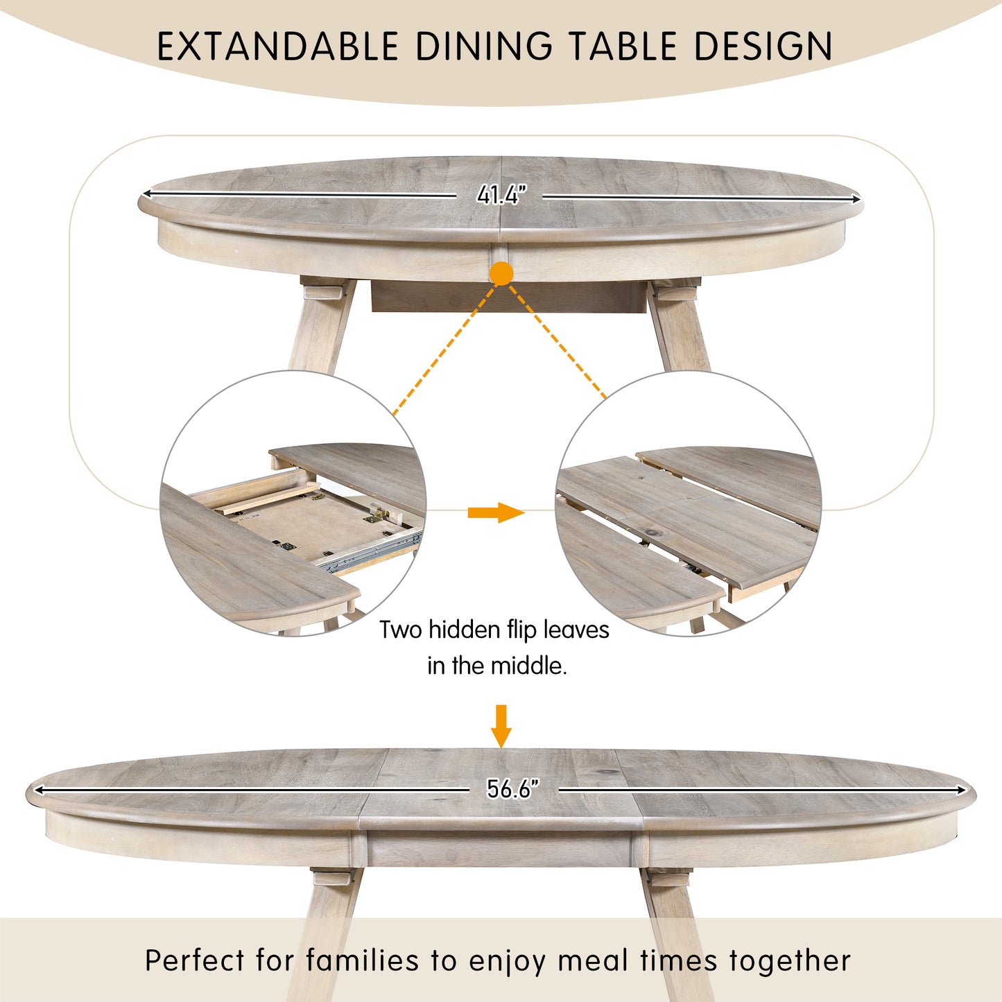 TREXM Wood Dining Table Round Extendable Dining Table for Dining Room (Natural Wood Wash)