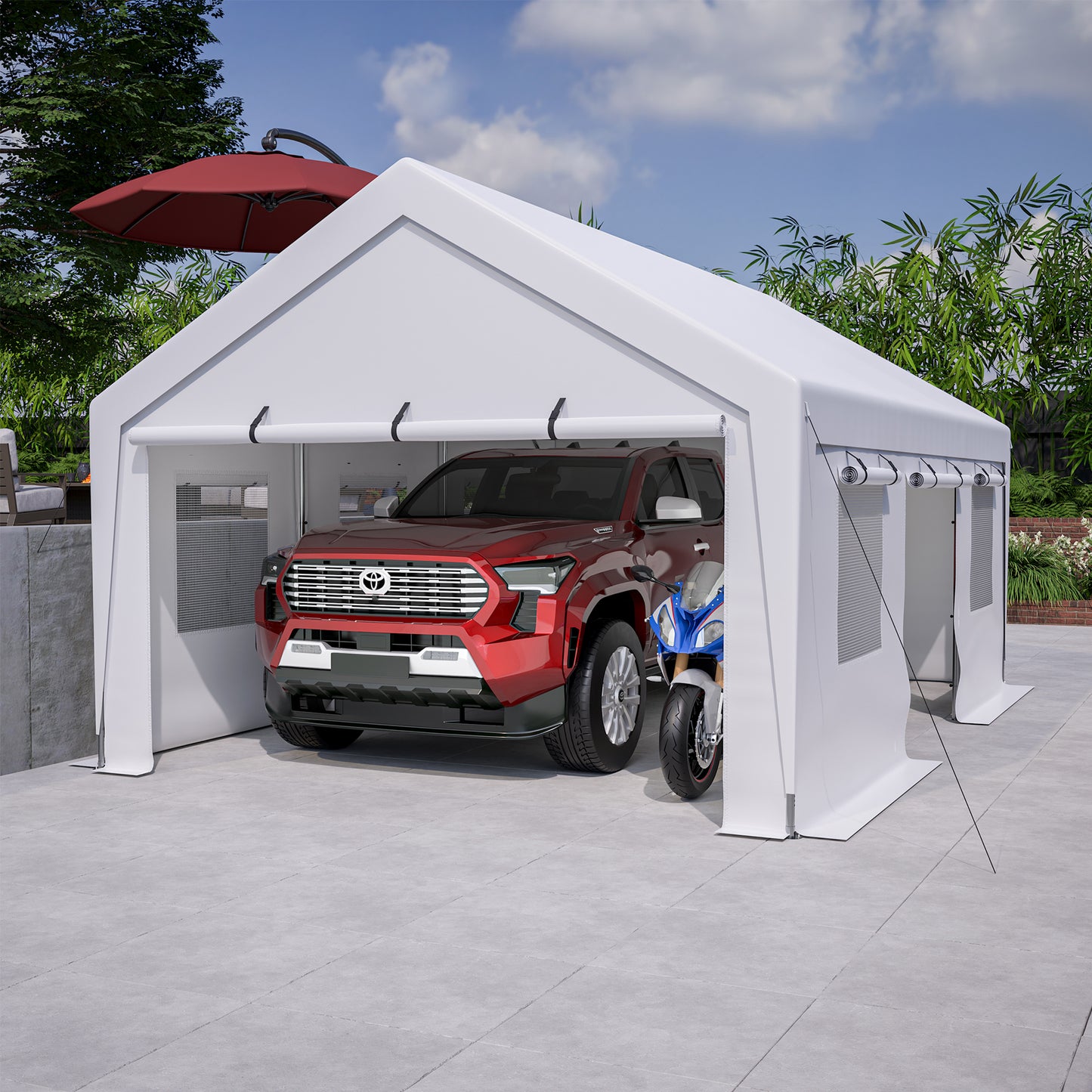 13x20 Heavy Duty Steel Carport Storage Canopy Garage Tent w/ Removable Sidewalls