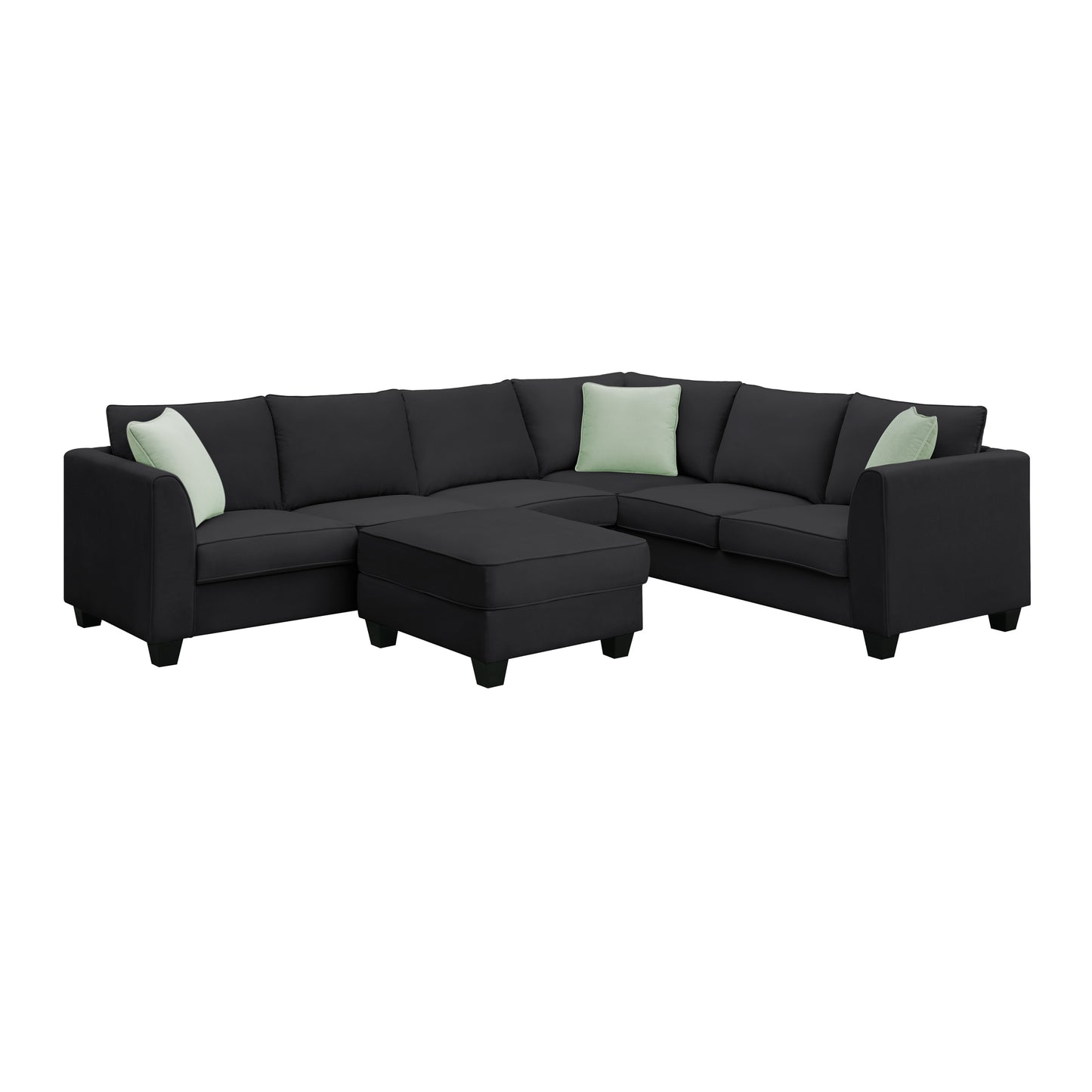 112x87" Sectional Sofa Couches Living Room Sets, 7 Seats Modular Sectional Sofa with Ottoman, L Shape Fabric Sofa Corner Couch Set with 3 Pillows, Black(New of GS008210AAB)