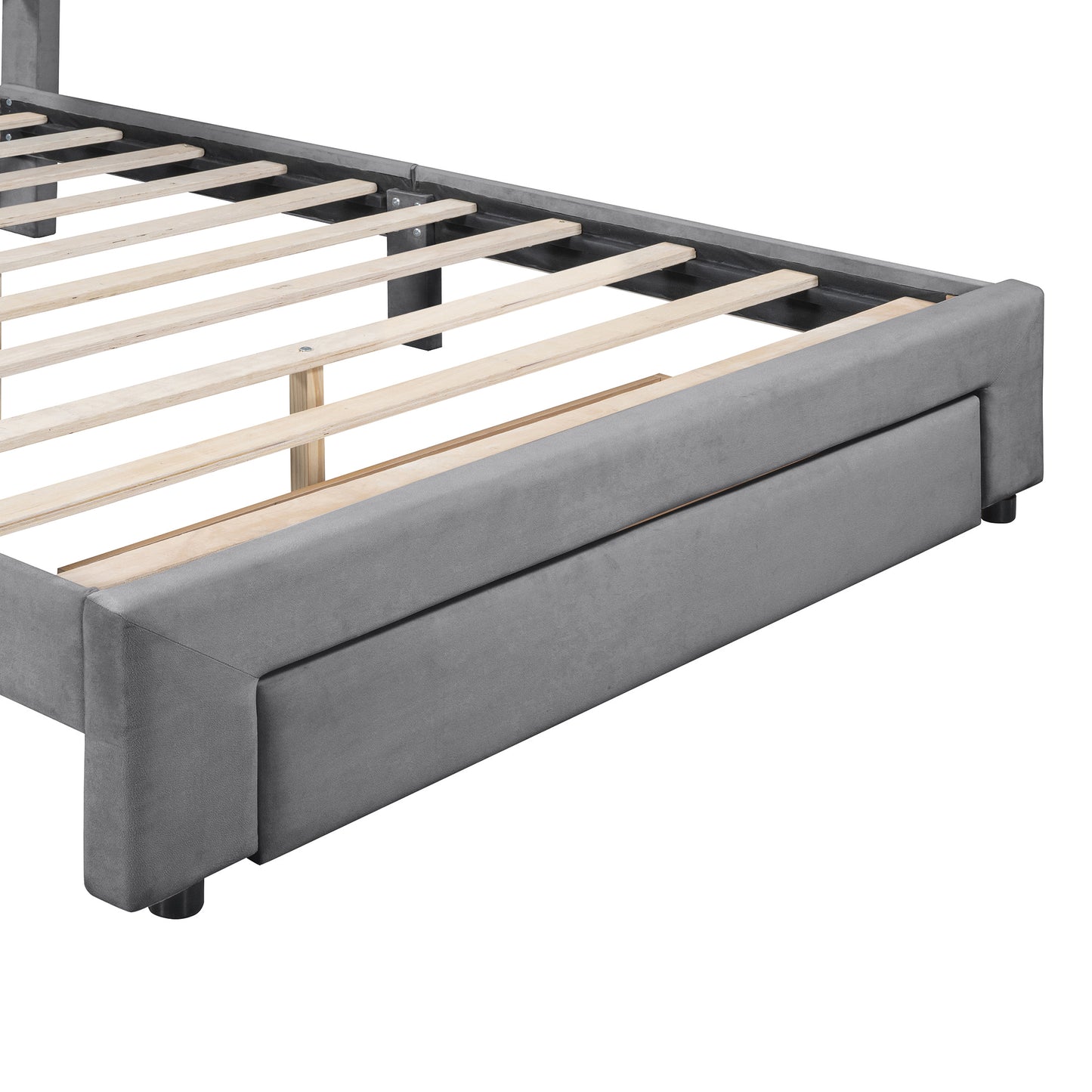 Queen Size Storage Bed Velvet Upholstered Platform Bed with a Big Drawer - Gray(old sku:WF296854AAE)