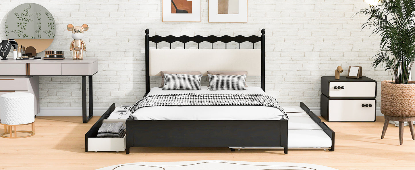 Queen Size Wooden Storage Platform Bed, with 2 Big Drawers, T Size Trundle ,Espresso