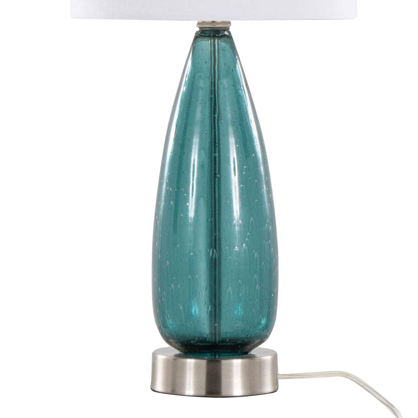 Bottega 22" Contemporary Glass Table Lamp in Sapphire Blue Seeded Glass, Brushed Nickel and White Linen Shade from Grandview Gallery by LumiSource - Set of 2