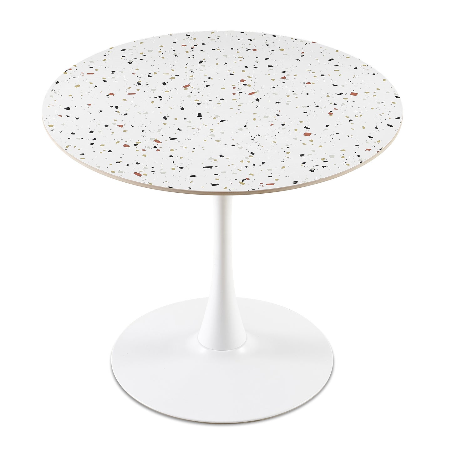 Mid-Century White Stone Round Dining Table for Dining Room, Living Room,Cafe,Easy to Assemble and Clean