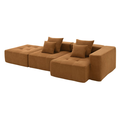 105.5''L Shaped Modular Sectional Sofa,Minimalist Corduroy Floor Couch Set,Convertible Foam-Filled Cloud Compressed Couch for Living Room,3 PC Free Combination,No Assembly Required,3 Colors