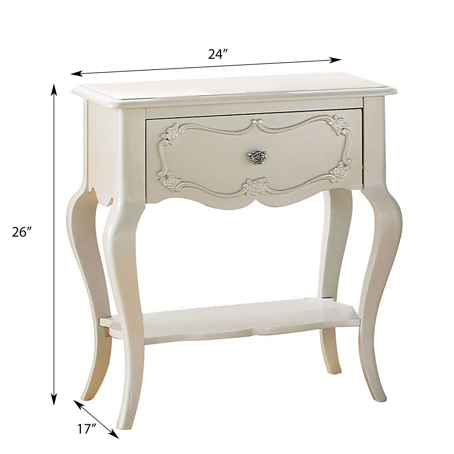 Pearl White 1-Drawer Nightstand with Shelf