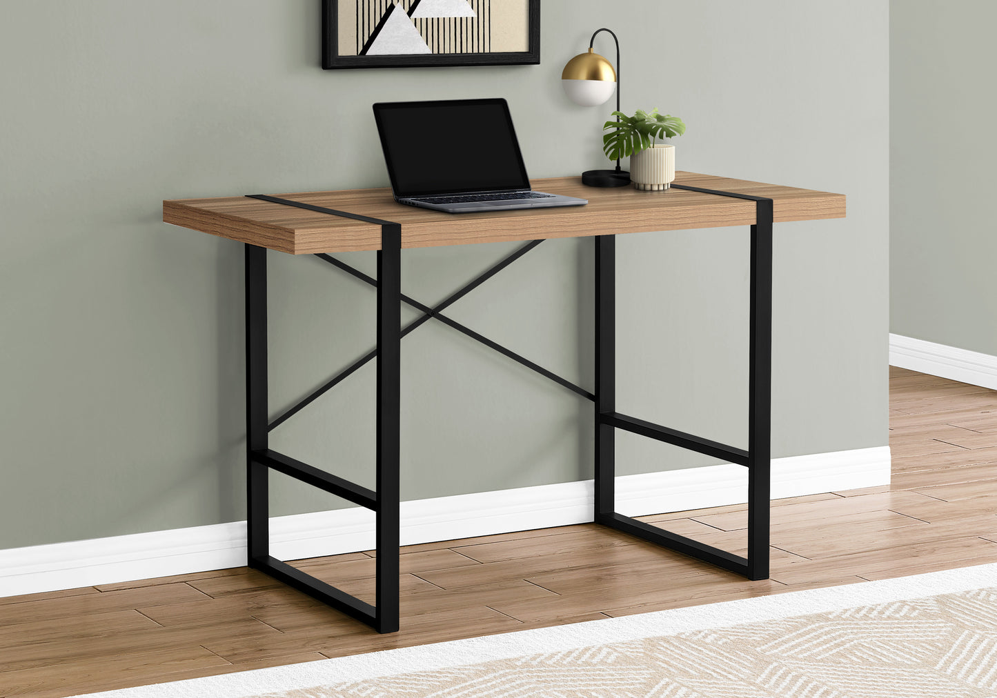 Computer Desk, Home Office, Laptop, 48"l, Work, Brown Laminate, Black Metal, Contemporary, Modern