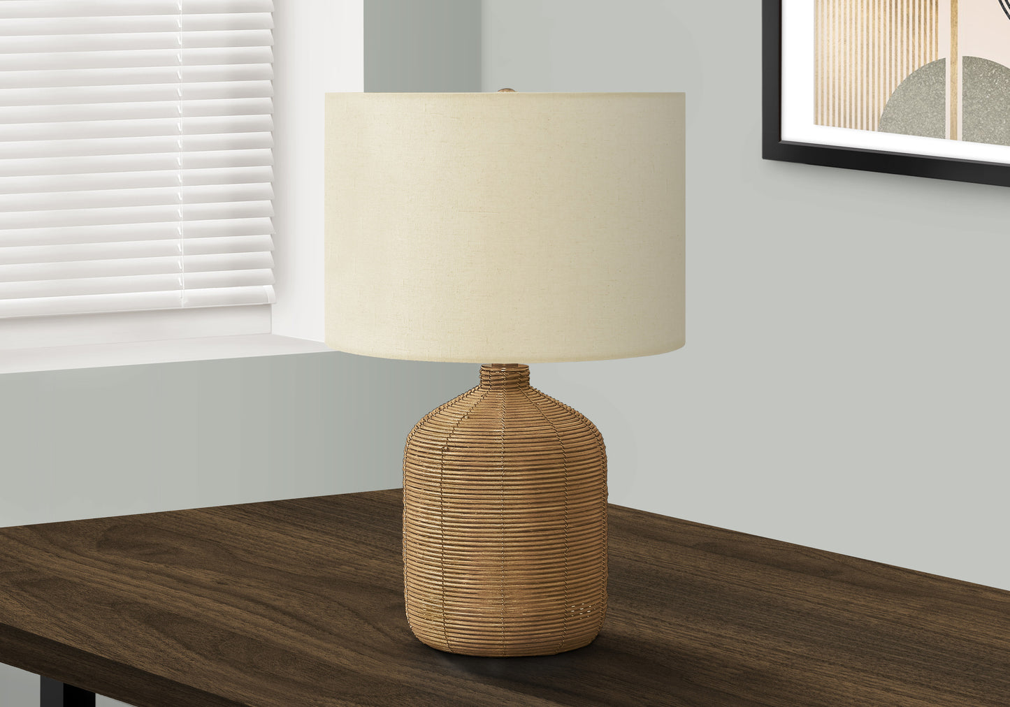 Lighting, 23"h, Table Lamp, Brown Rattan, Beige Shade, Modern