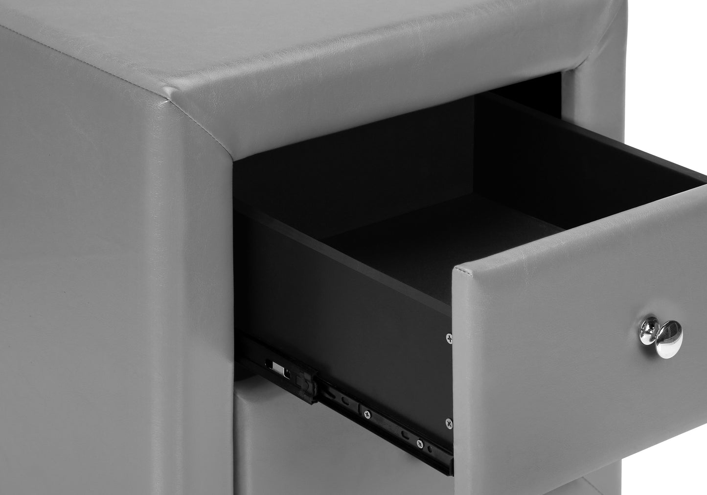 Nightstand, Nightstand, End, Side, Lamp, Storage Drawer, Bedroom, Upholstered, Grey Leather Look, Transitional