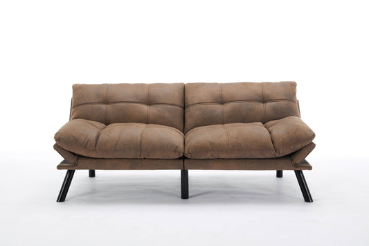 Leatehr Feeling Brown Convertible Folding Modern sofa Bed