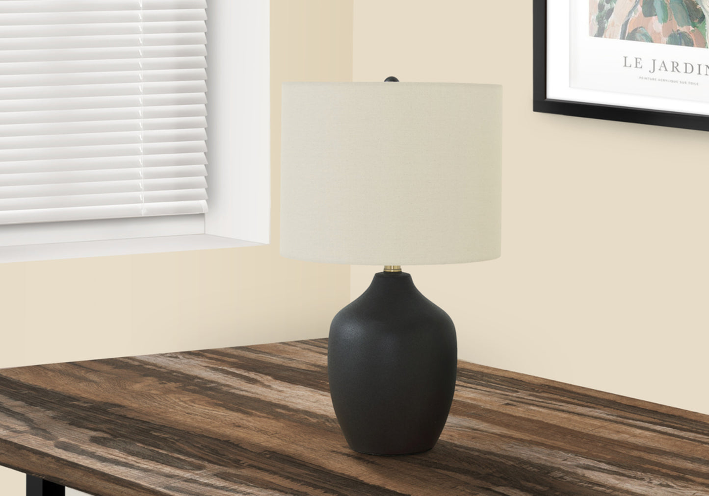 Lighting, 22"h, Table Lamp, Black Ceramic, Ivory / Cream Shade, Transitional