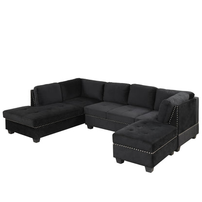 104.5" Reversible Sectional Sofa Space Saving with Storage Ottoman Rivet Ornament L-
shape Couch for Small or Large Space Dorm Apartment,Black(Old:SG000406AAA)