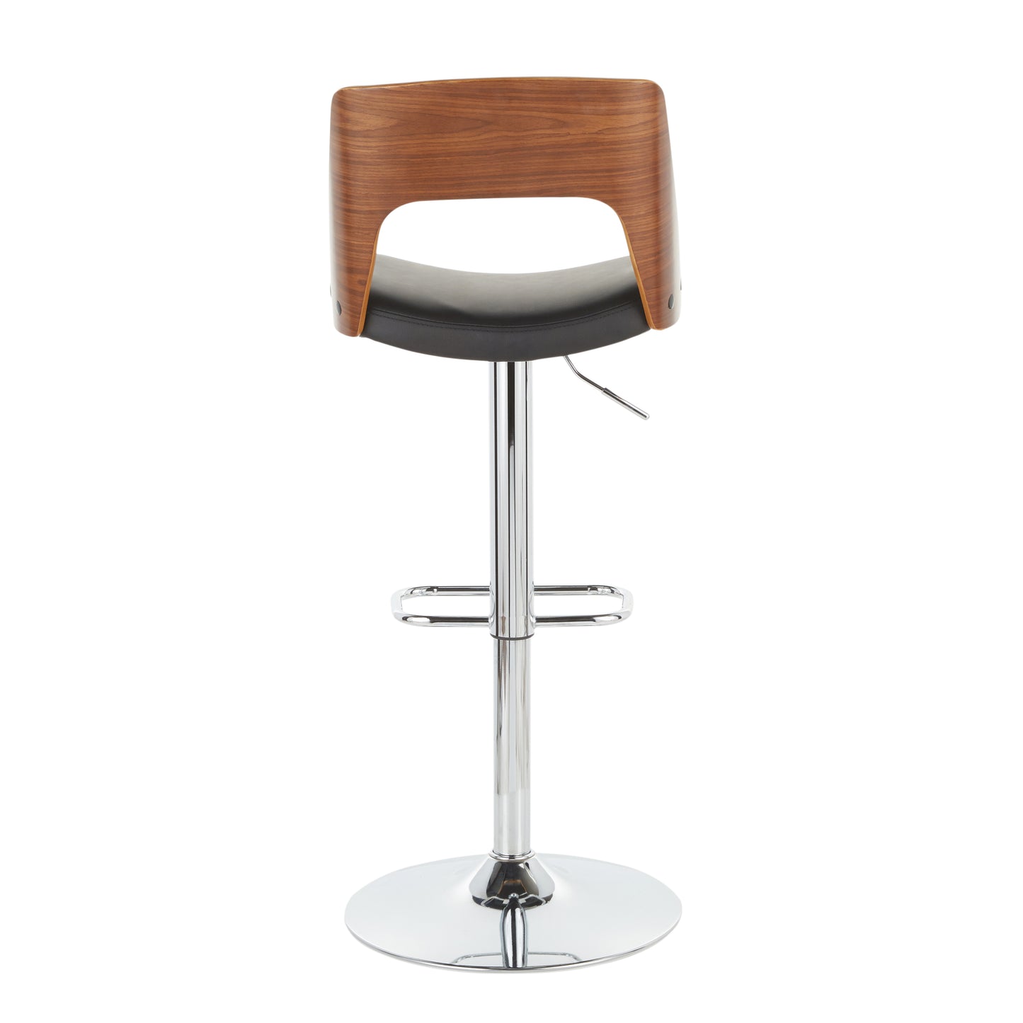 Valencia Mid-Century Modern Adjustable Barstool with Swivel in Walnut and Black Faux Leather by LumiSource