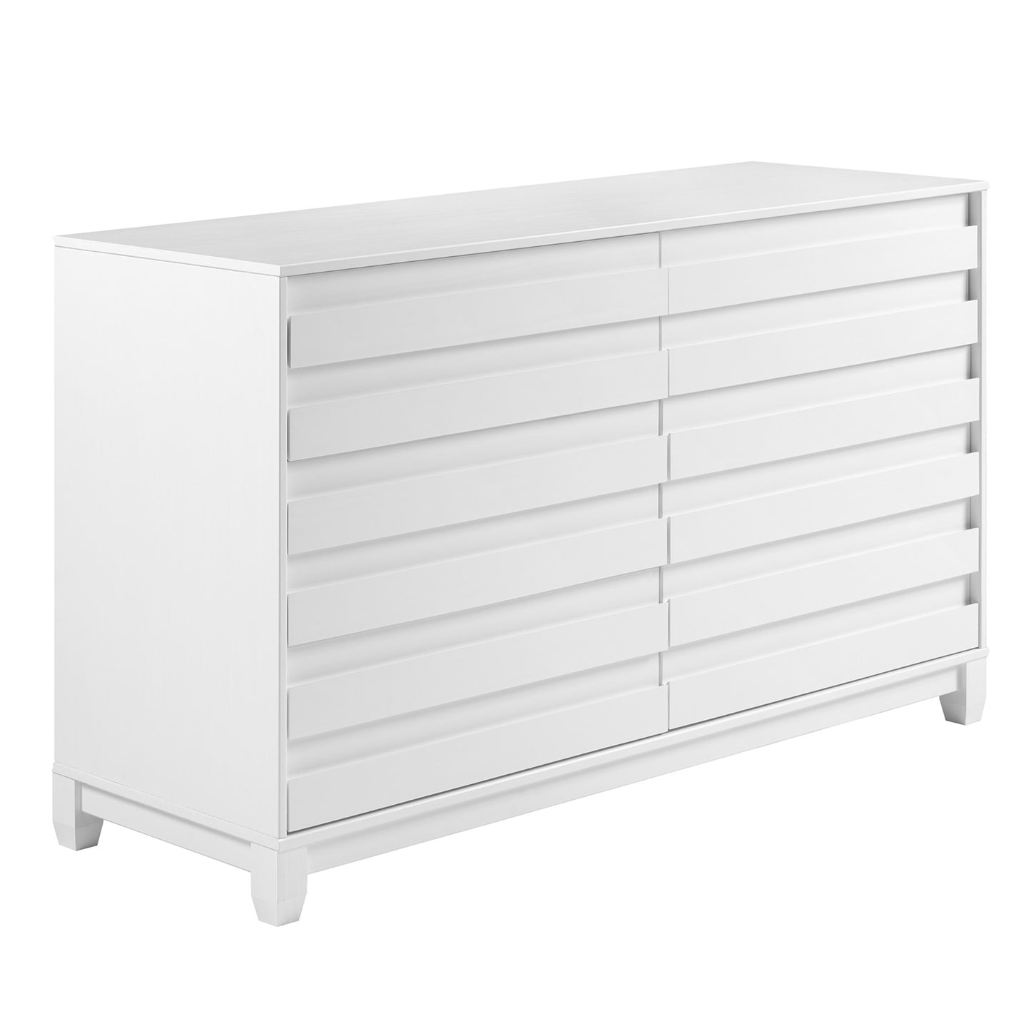 Modern 6-Drawer Solid Wood Dresser with Channel Pulls - White