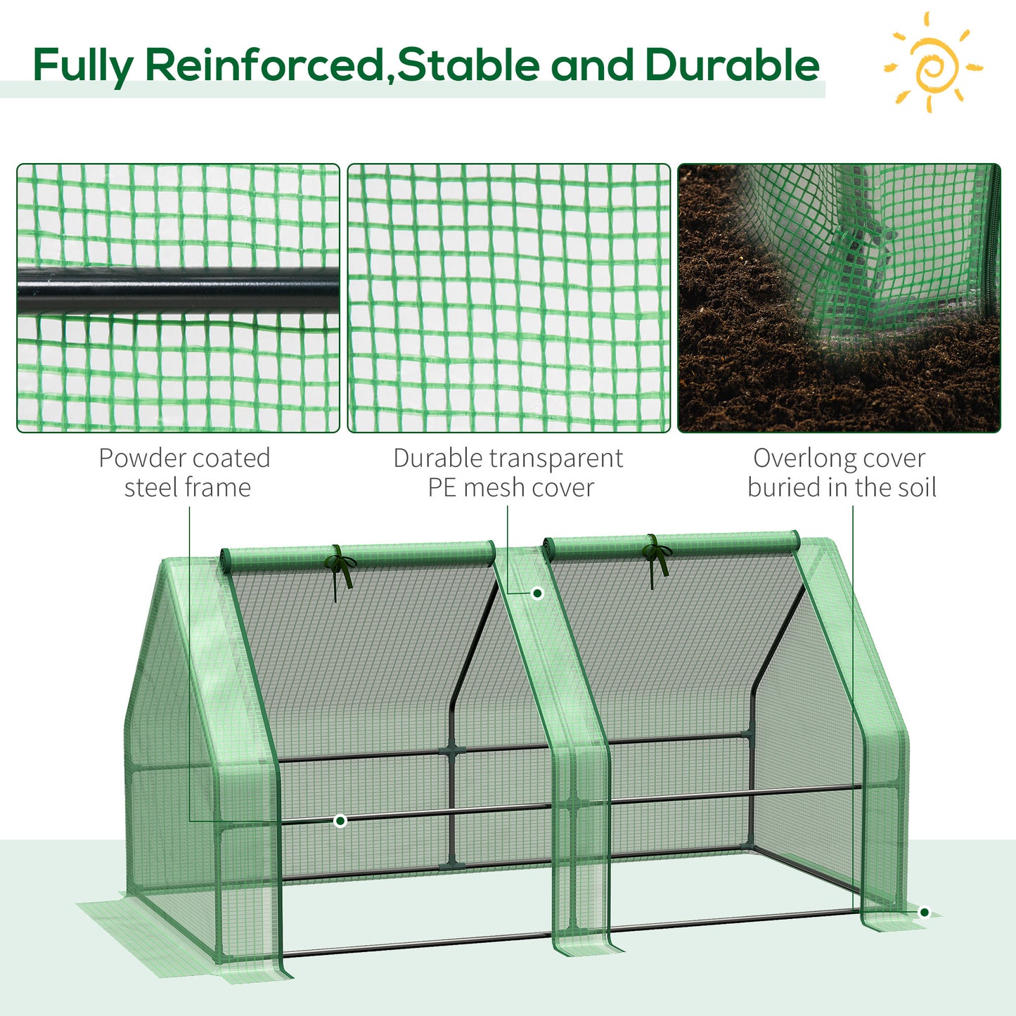 Outsunny 6' x 3' x 3' Portable Mini Greenhouse Outdoor Garden with Large Zipper Doors and Water/UV PE Cover, Green