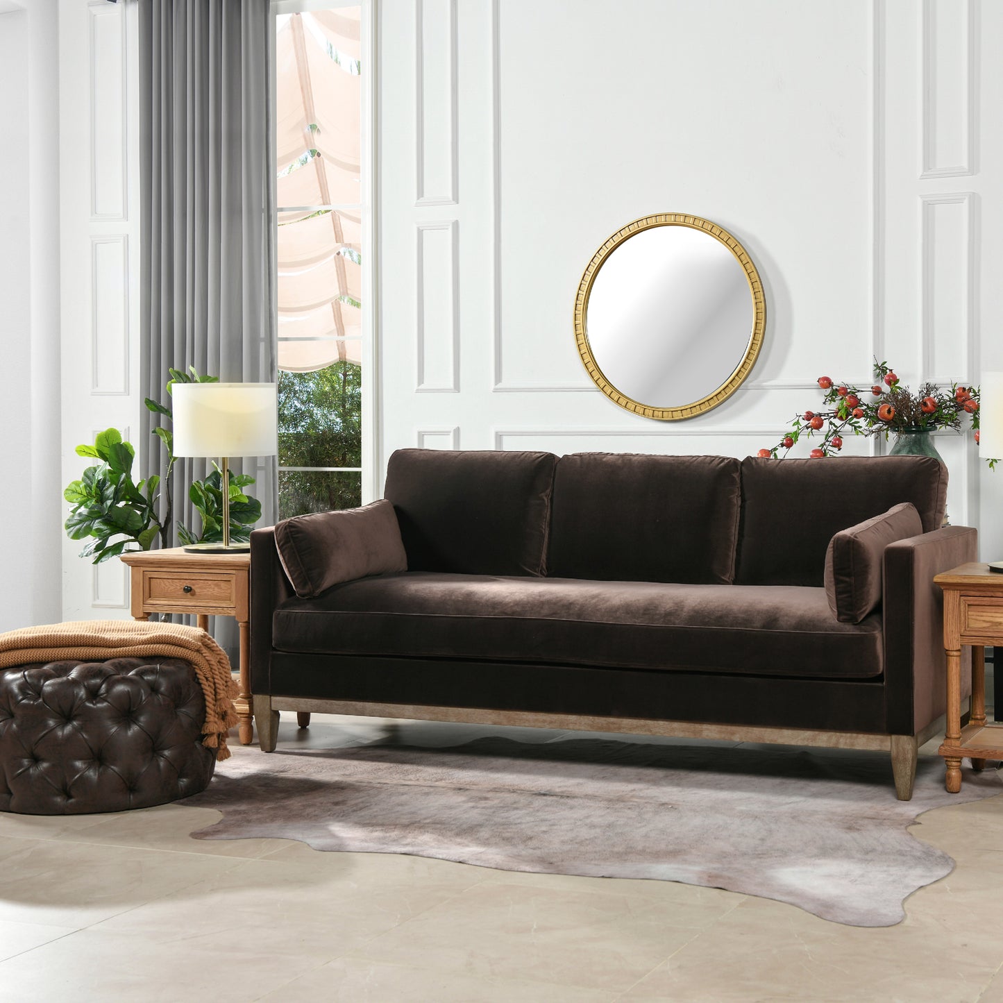 Knox 84" Modern Farmhouse Sofa, Deep Brown Performance Velvet